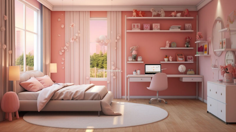 Kamar Anak Perempuan Sederhana Nuansa Soft Pink